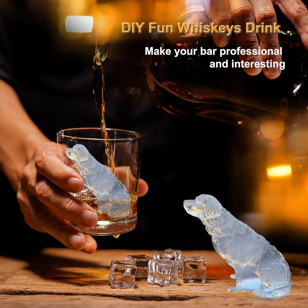 3D Golden Retriever Ice Cube Silicone Molds Tray for Whiskey, Cocktail, Bar; Fun Animal Shape Large Epoxy Resign Mold; Golden Retriever Gifts for Women Kids Dog Lover, 2 Pack