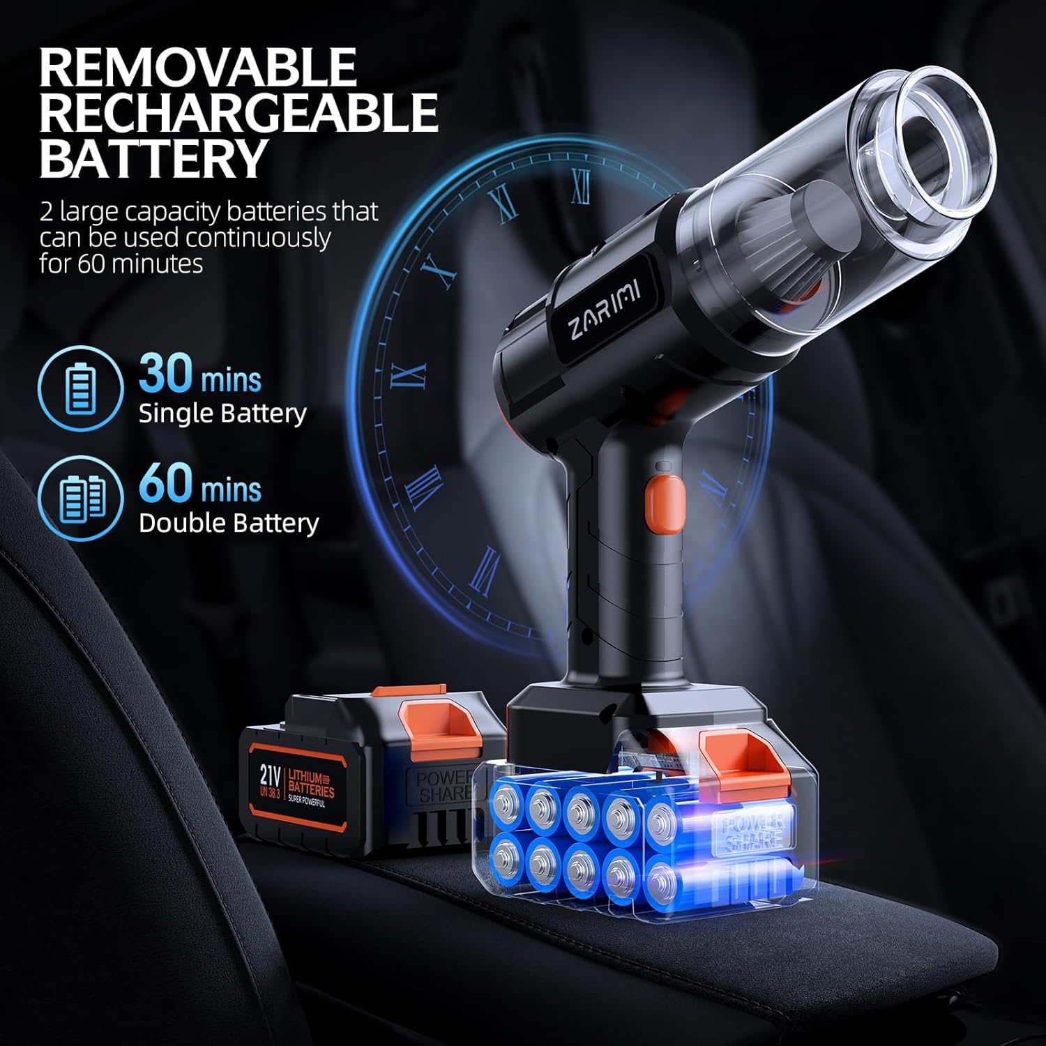 Car Vacuum Portable Cordless, 40000Pa High Power Dust Buster, 6-in-1 Handheld Vacuum Cleaners for Home, Car, Pet Hair, Keyboard, Black