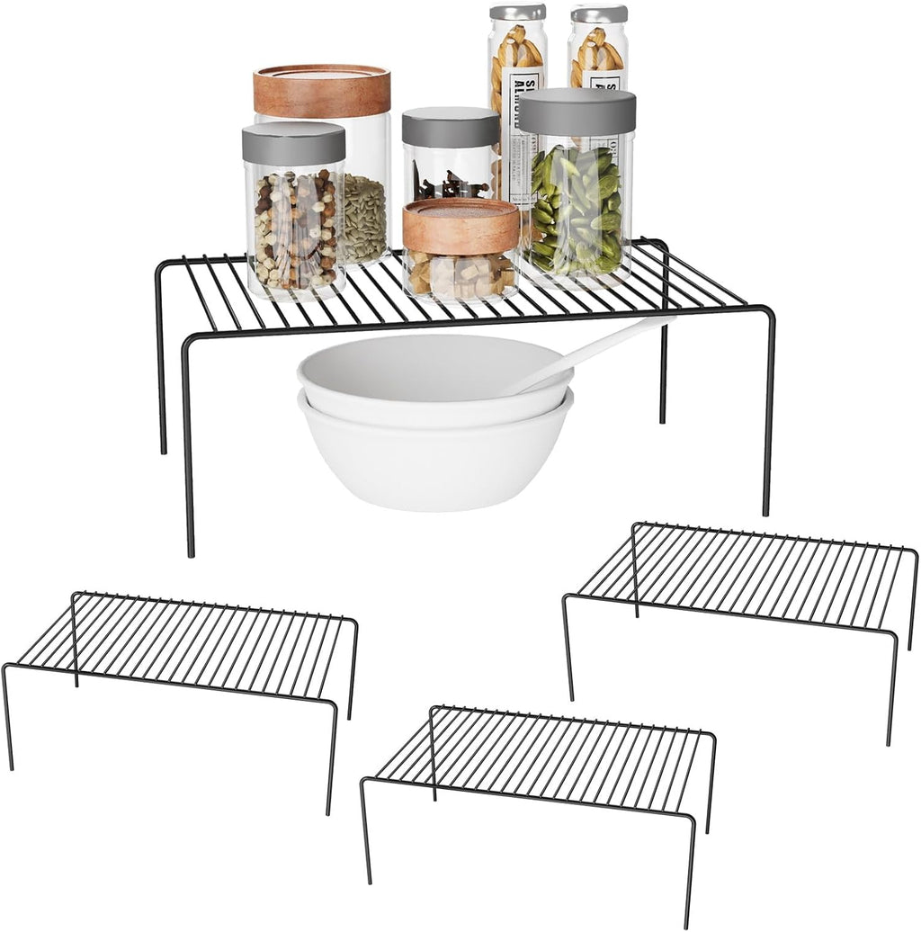 Medium(13 x 9.4 inch)Black Cabinet Storage Shelf Rack Set of 4, Rustproof Metal Wire Kitchen Counter Organizers and Storage, Spice Organization for Cabinet, Plate, Dish, Pantry, Bathroom, Fridge