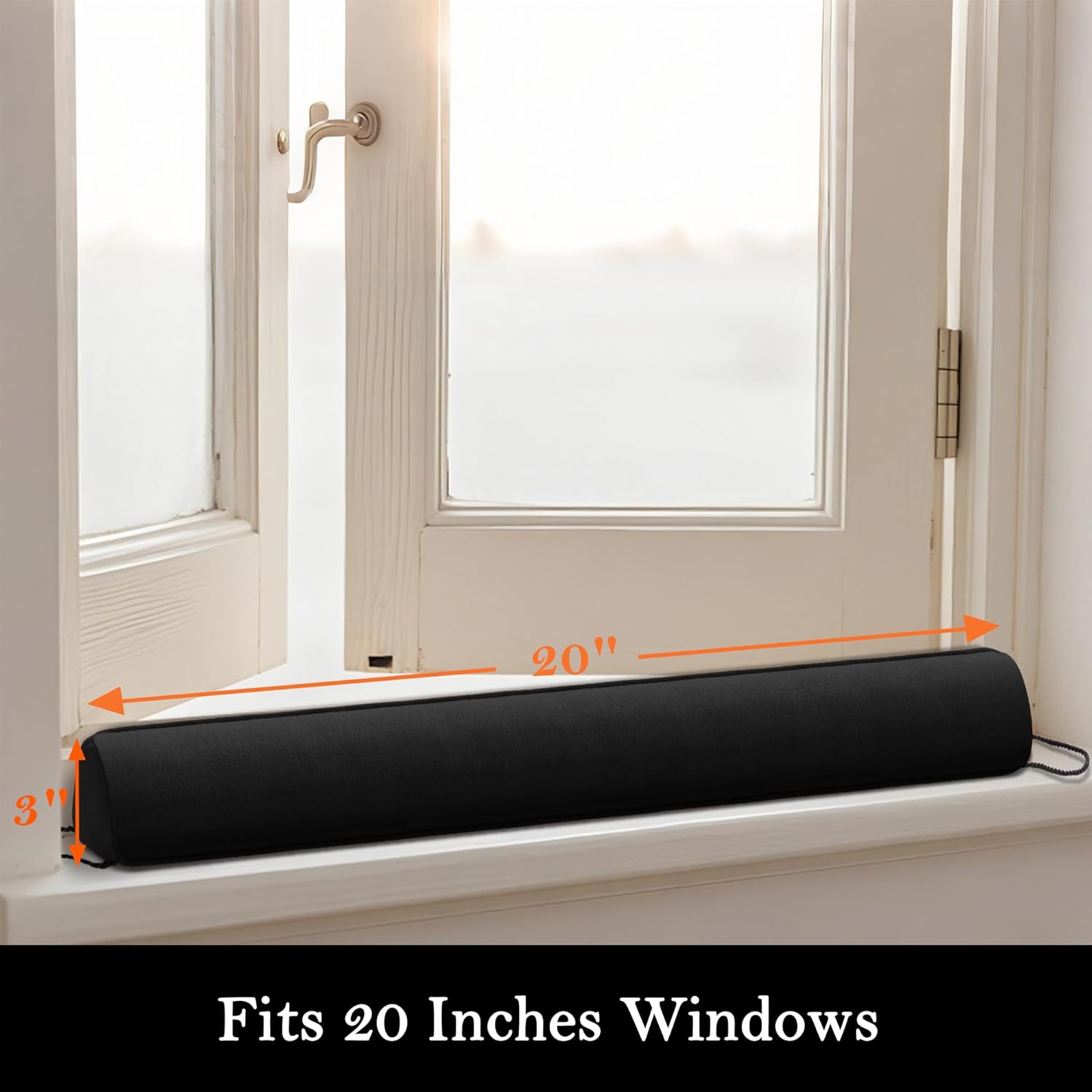 Sunolga 20" Door Draft Stopper Blocks Hot and Cold Air with Removable Washable Cover for Gaps Up to 3", All-Season Seal for Noise, Door Sweep for Bottom of Door and Window, Home Essentials, Black