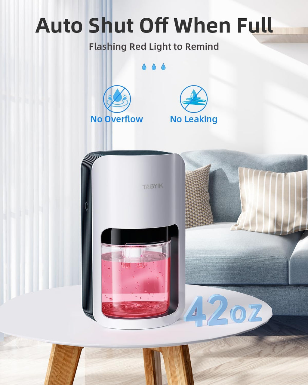 TABYIK Dehumidifiers for Home, 42oz Dehumidifier for Bathroom, Dehumidifiers for Room with Auto Shut Off, Auto Defrost Quiet Dehumidifier for Bedroom Wardrobe Closet Trailer RV