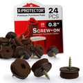 Screw-On Felt Furniture Pads X-Protector 24 PCS - 0.8” Chair Leg Floor Protectors for Hardwood Floors - Premium Chair Glides - Brown Floor Protectors for Chairs - The Best Furniture Sliders!