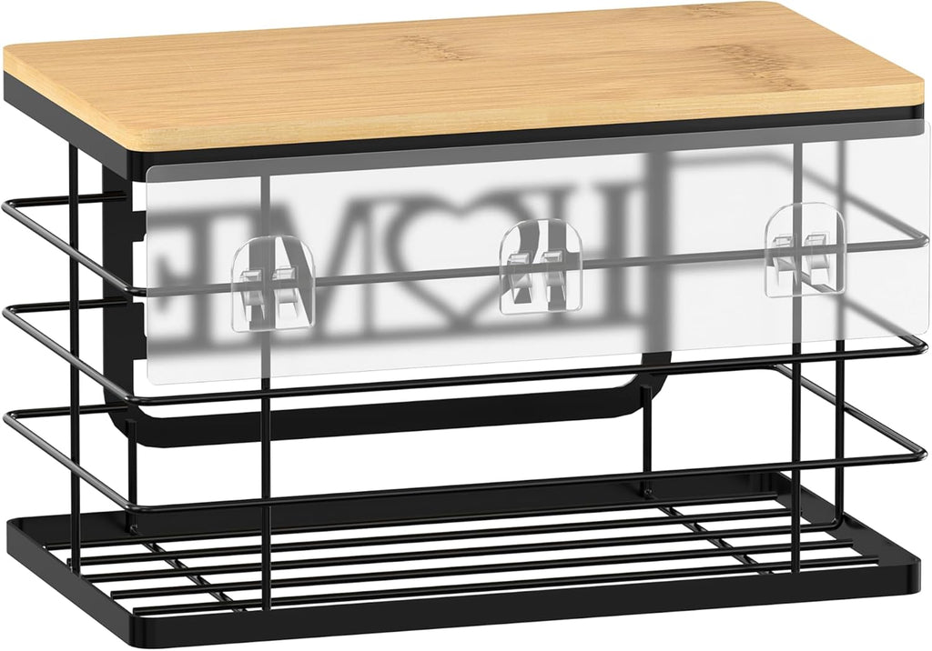 Trash Bag Holder, Thipoten Trash Bags Dispenser with Bamboo Top, Suitable for Garbage Bags Purchased Online or Supermarket, Perfect Storage Organizers for Cabinet, Under Sink (Black, Large)
