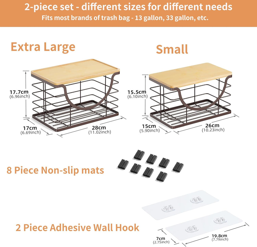 Extra Large Trash Bag Holder Under Sink Stackable Kitchen Storage 2 Pack, Pantry Organizers and Storage, Wall Mounted Garbage Bag Dispenser Roll Holder for Laundry Room and Kitchen