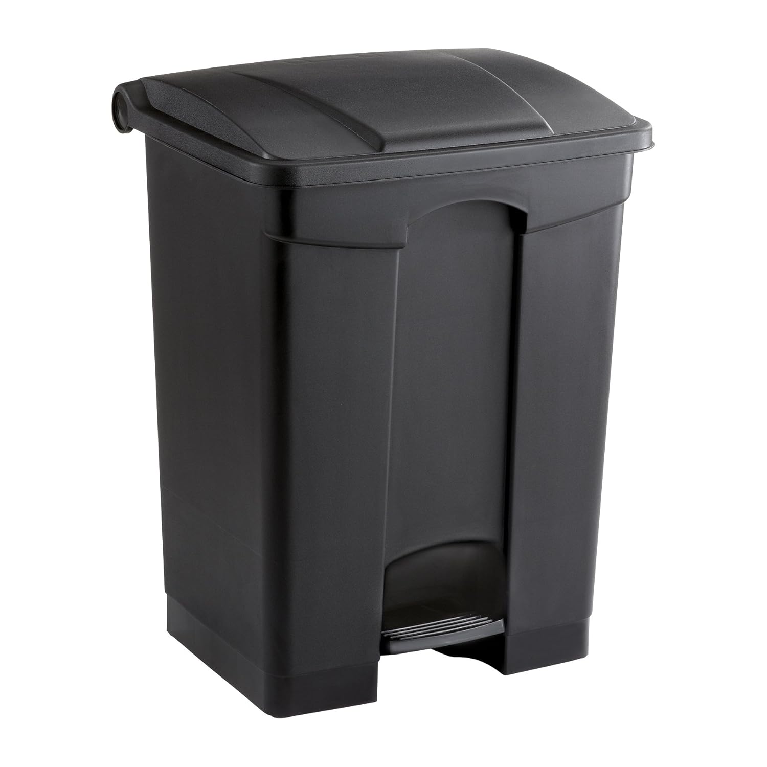 Safco Step On Plastic Trash Can with Foot Pedal, 17 Gallon Garbage Can for Kitchen, Indoor or Outdoor Use, Hands Free, Black