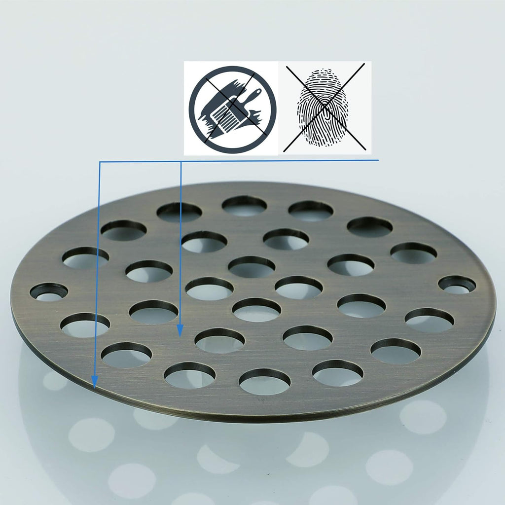 4-Inch Screw-in Shower Strainer Drain Cover Replacement Floor Strainer (Antique Brass)