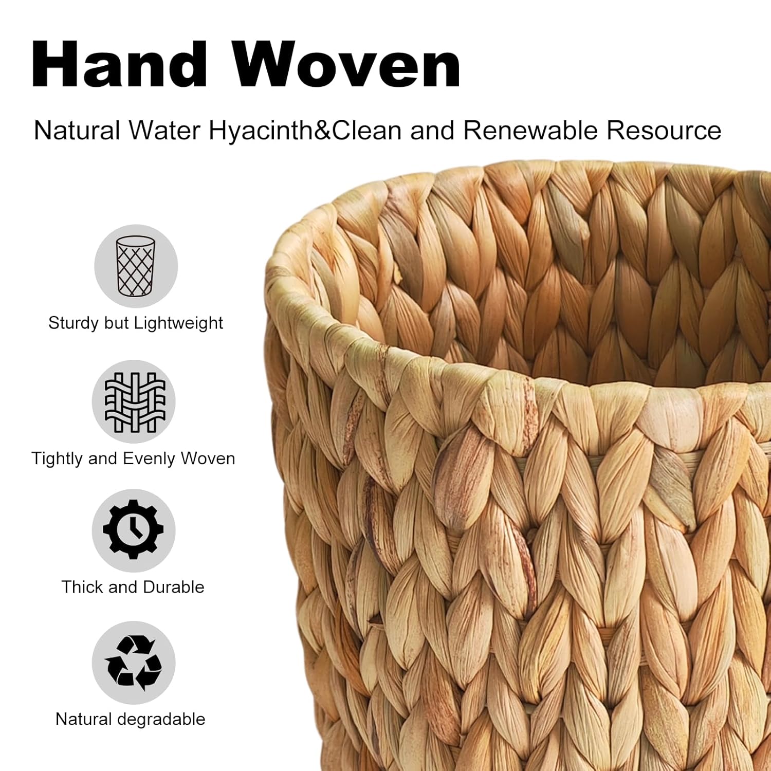 Wicker Trash Can,Small Bathroom Trash Can,Water Hyacinth Wicker Waste Basket for Bathroom,Boho Waste Basket for Bedroom,Home Office,Compact Spaces(2 Gallon Round)