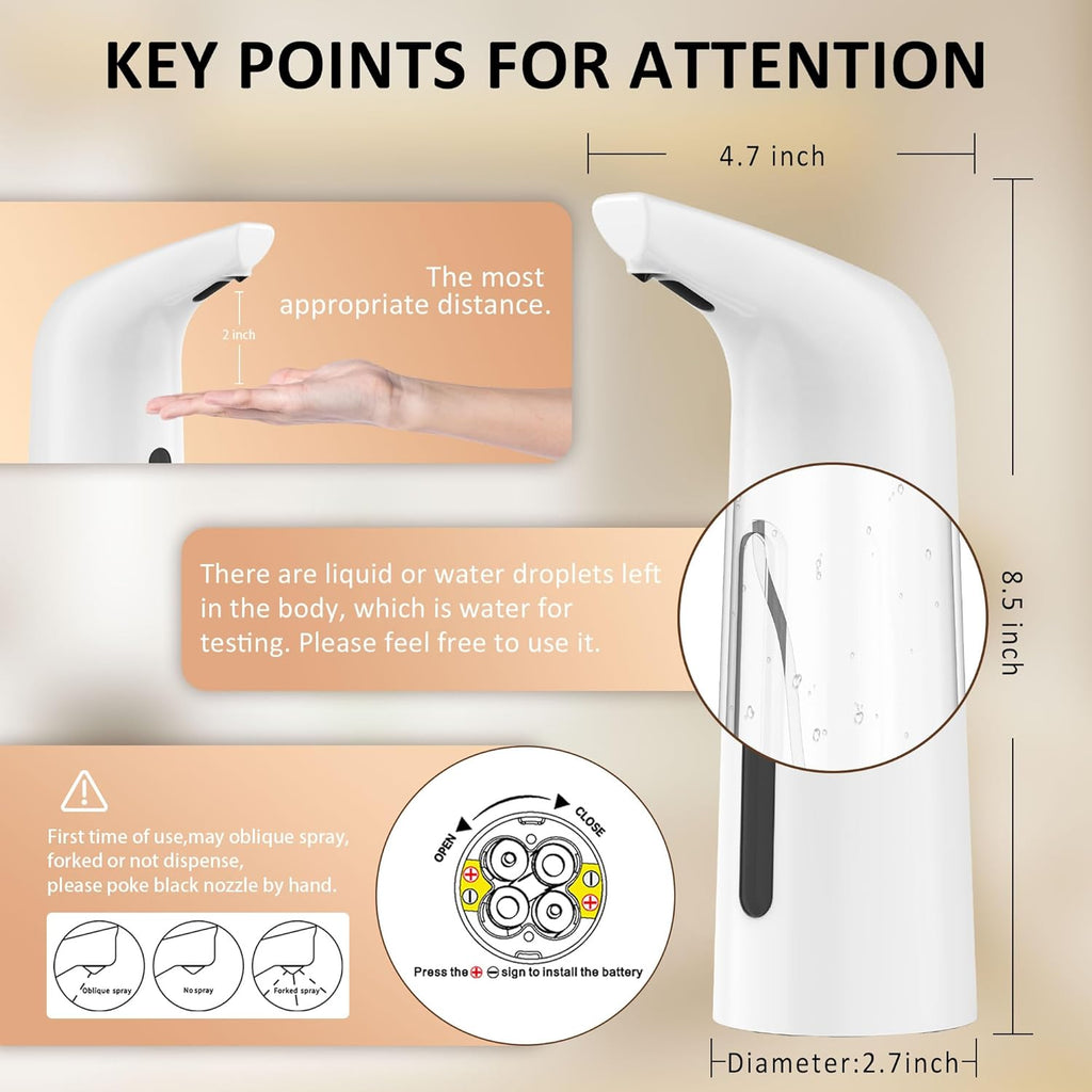 Automatic Liquid Soap Dispenser Touchless,400ML Modern White Dish Soap Dispenser with Sensor,4 Gear Adjustable Battery Operated Waterproof Hand Sanitizer Dispenser for Bathroom