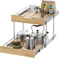 Pull Out Cabinet Organizer,Heavy-Duty Slide Out Shelf, Wood and Wire Basket, Pull Out Drawer for for Kitchen Under Sink Space, Pantry, Bathroom, 2 Tie 14 * 21 in