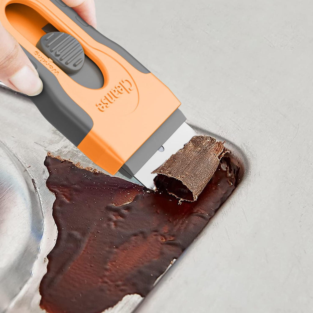 Razor Blade Scraper with 15 Extra Blades: Multi-Surface Cleaning Tool for Glass, Ceramic Cooktops, Ovens, Glass Top Stoves and Foot - Removes Burned-On Food, Tough Stains, Dirt, Stickers, and Paint