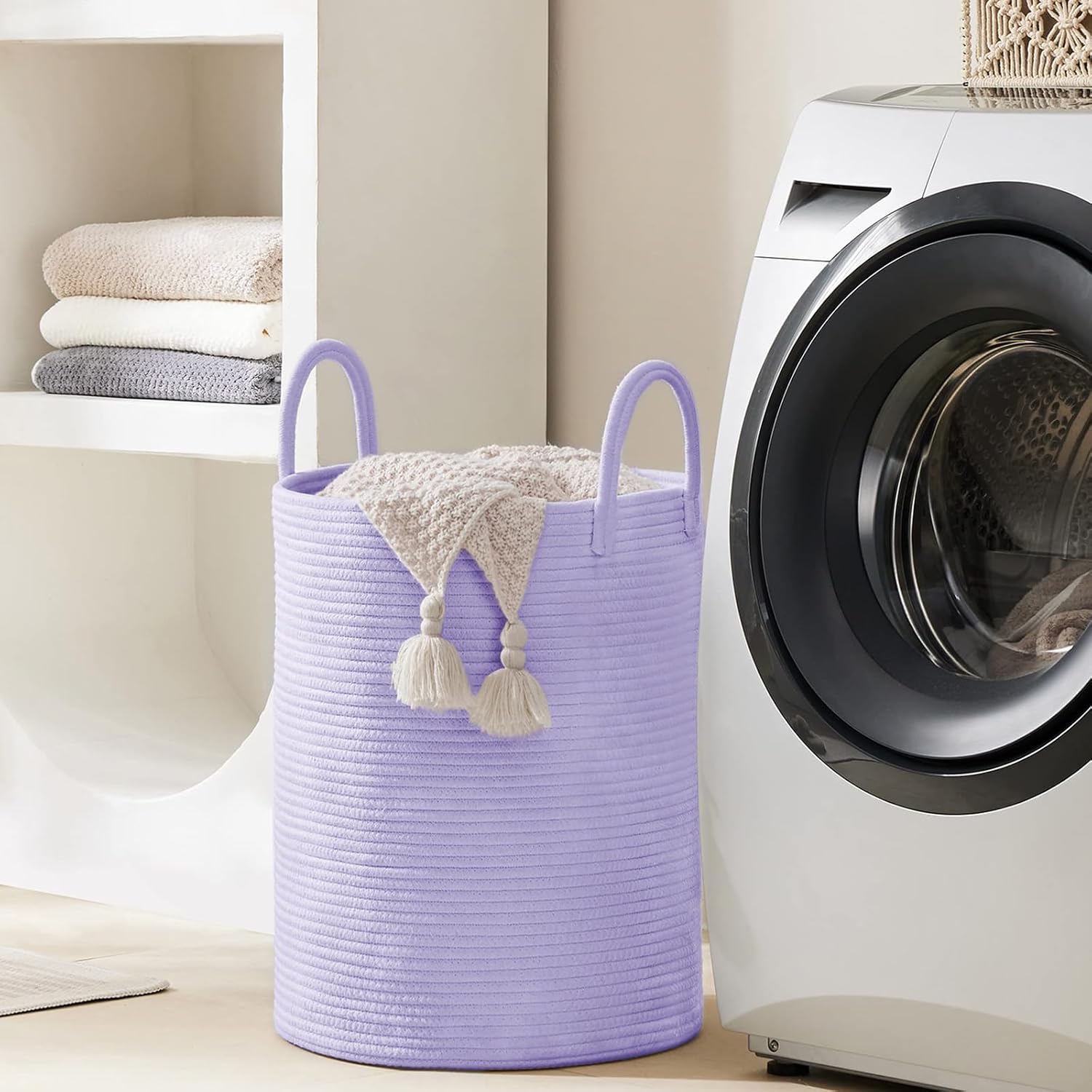 YOUDENOVA Laundry Hamper Basket, Woven 58L Tall Laundry Basket for Blanket Organizer- Clothes Hamper Baby Nursery Hamper for Blanket Storage in Bedroom