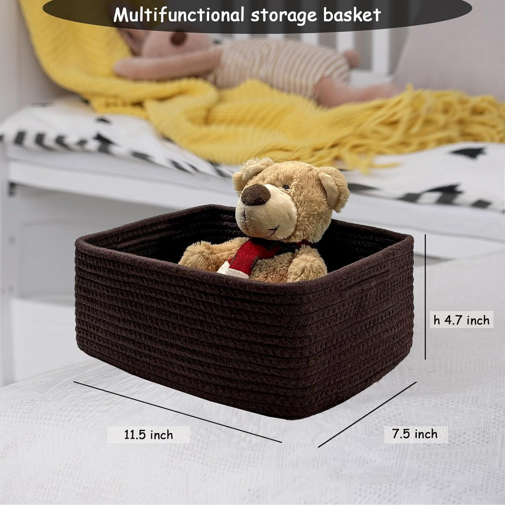COMFY-HOMI 13" x 8.5" x 5.1" Storage Baskets for Organizing | Cotton Rope Woven Basket | Toy Storage Bin Box | Basket for Shelves, Closet Organizer Bin, Decorative Closet Shelf, 3 Pack, Dark brown