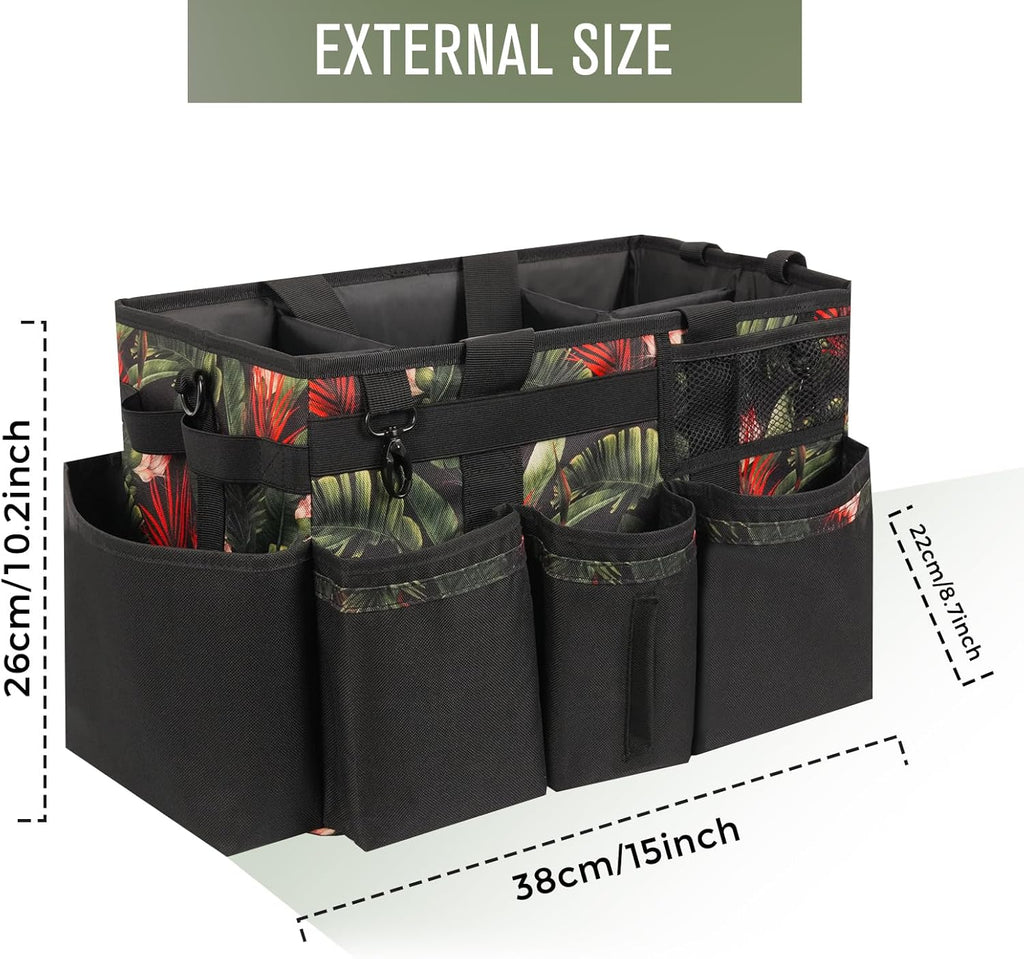 Wearable Cleaning Caddy, Cleaning Caddy Supplies Organizer with Handle & Shoulder Straps for Housekeepers, Under Sink & Car Cleaning Tool Organizers Bag with 4 Foldable Divider (GreenBush)