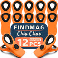 FINDMAG 12 Pack Big Chip Clips, Orange Magnetic Clip for Plants, Plastic Snack Clips for Bags, Food Sealing Clips with Magnet for Chips, Snacks, Fridge and Food Organization