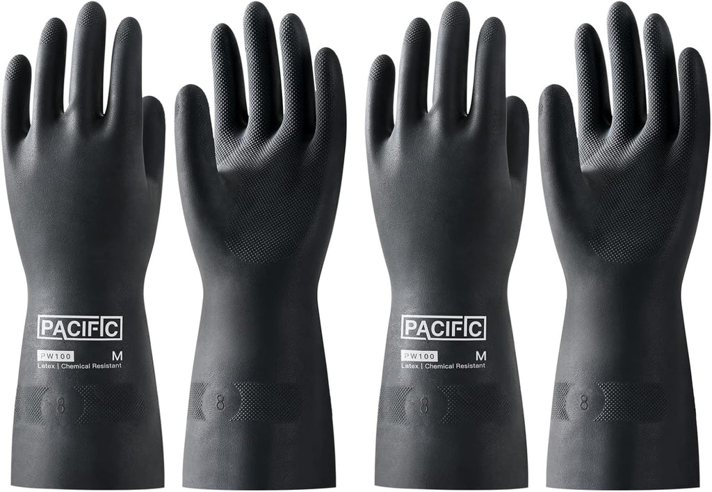 PACIFIC PPE 2 Pairs Chemical Resistant Gloves, Heavy Duty Industrial Rubber Gloves, Resist Acid, Alkali and Oil, 12.6", Medium