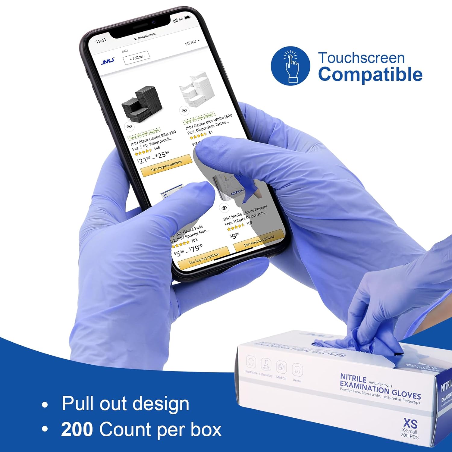 JMU Nitrile Exam Gloves XL Case of 1200, 3.5 Mil, Disposable Gloves Latex Free, Medical & Home Cleaning Gloves
