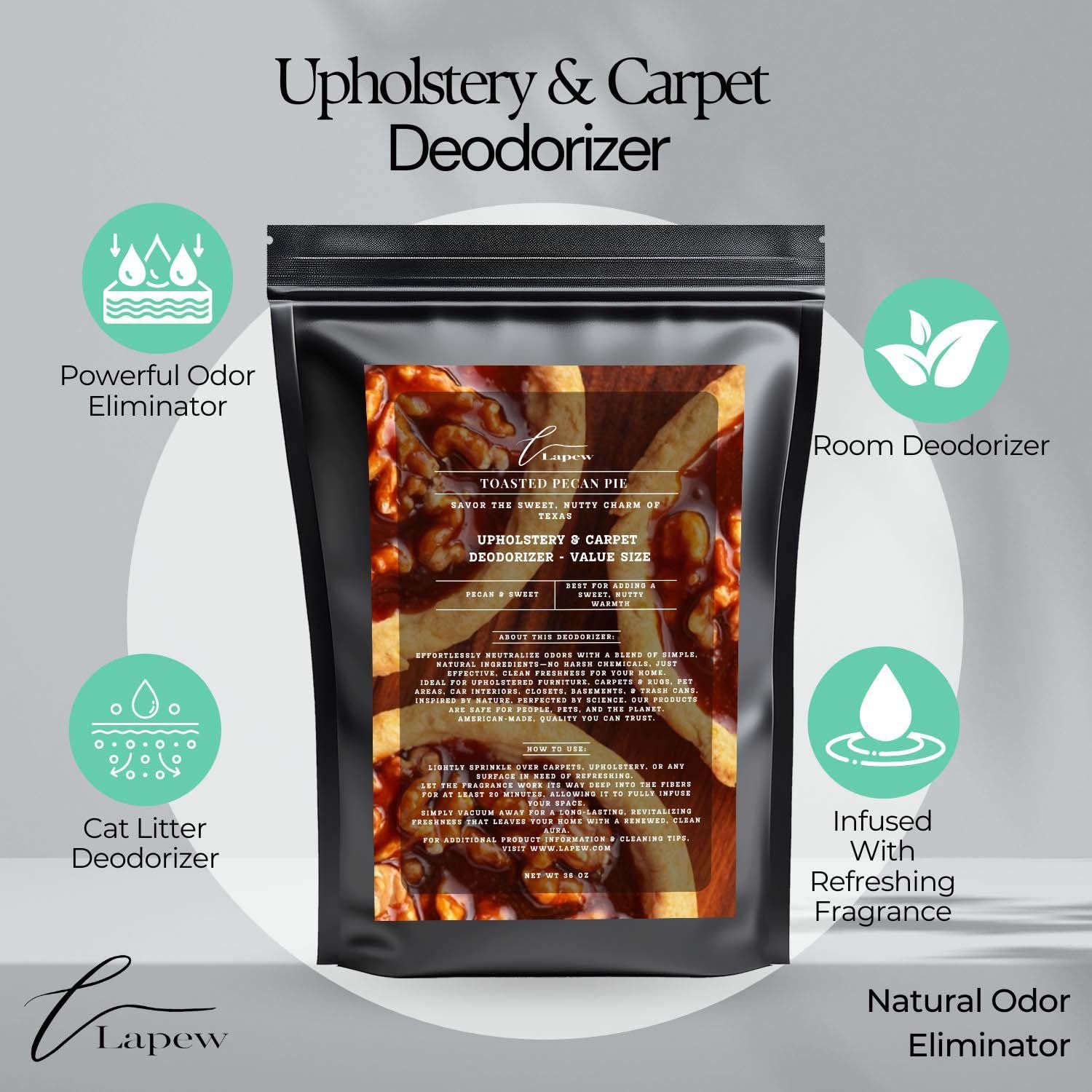 Toasted Pecan Pie Carpet Freshener Powder Refill 36 oz | Powerful Odor Eliminator for Home | Upholstery Deodorizer | Carpet Deodorizer | Pet Urine | Cat Litter Box