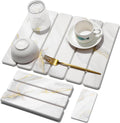 2 PCS Stone Dish Drying Mat for Kitchen Counter,Quick Dry Stone Dishes Mats,Marbled Water Absorbing Diatomaceous Earth Drying Pad for Countertop Bottles Utensils Cups(Gold White 16"×12" & 8"x4")