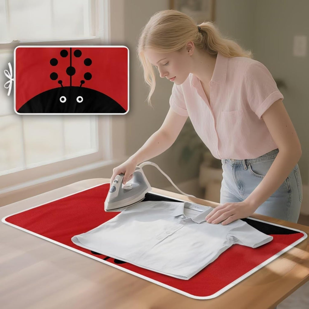 Cute Iron Mat Blanket Travel Foldable Ladybugs Ironing Pad Fabric Ironing Board Cover for Top of Tabletop,Brown Thick & Large Portable Iron Pads 32 x 16 Inch