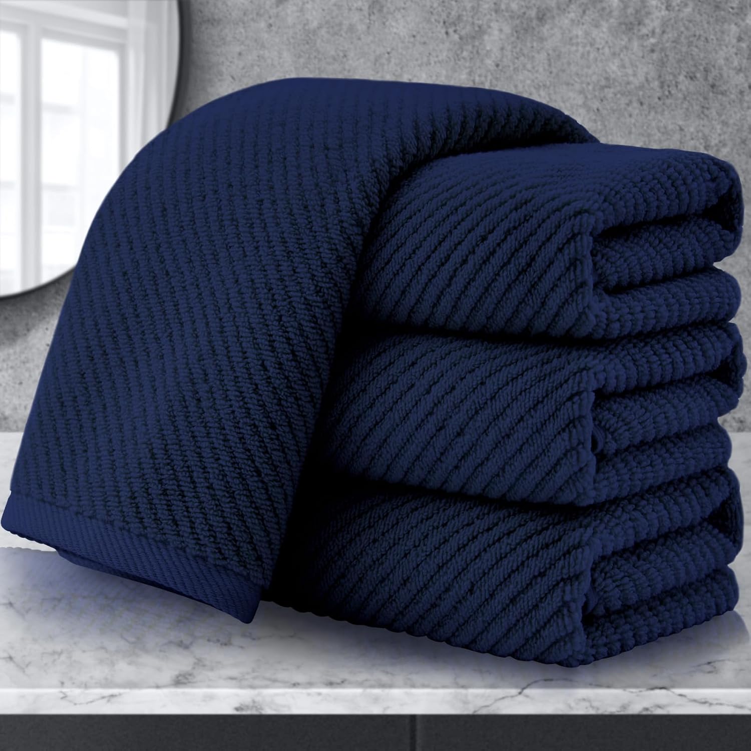 VOOVA & MOVAS Bathroom Hand Towels Set of 4, 18"x 28" - 100% Cotton | Lightweight | Thick | Quick Dry | Soft | Absorbent, Blue Hand Towels for Bathroom, Towel Gift Set, Navy Blue