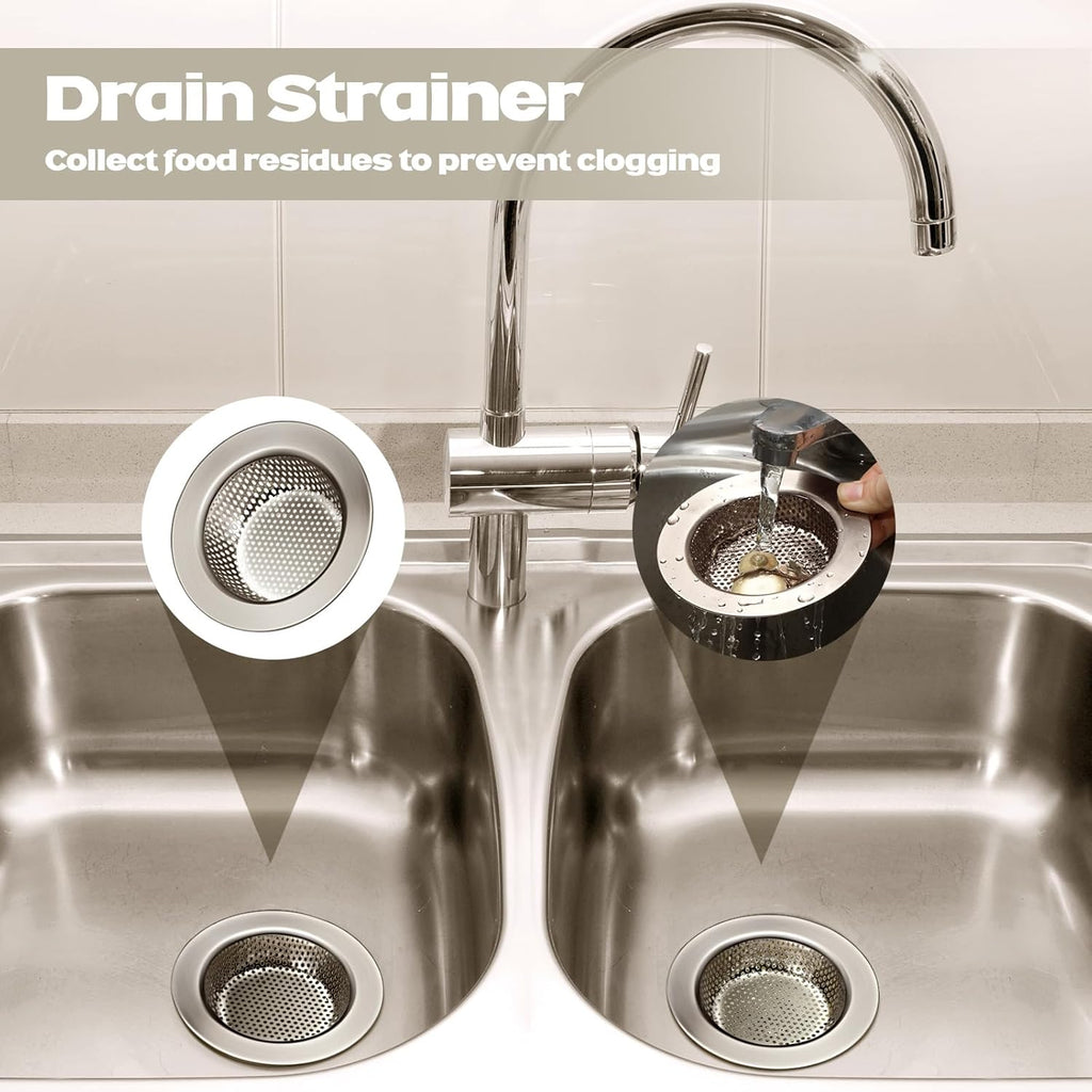 Retisee 2 Pcs Sink Strainer Stainless Steel Kitchen Sink Drain Strainer Basket Cover Mesh Hair Food Catcher, Large Wide Rim of 4.4 Diameter(Brushed Silver)