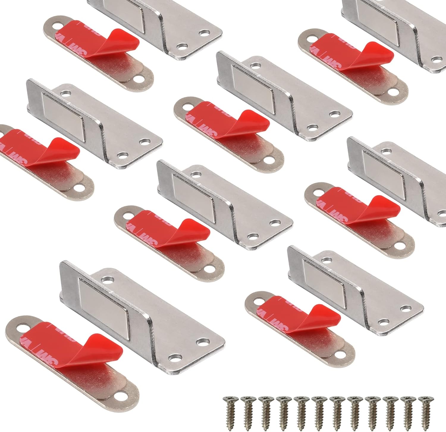 Mousike Cabinet Magnets Mousike Adhesive Strong Magnetic Door Catch Stainless Steel Kitchen Magnetic Latch Used to Close Cupboard Cabinet Closet Door Drawer(Silver 12Pack)