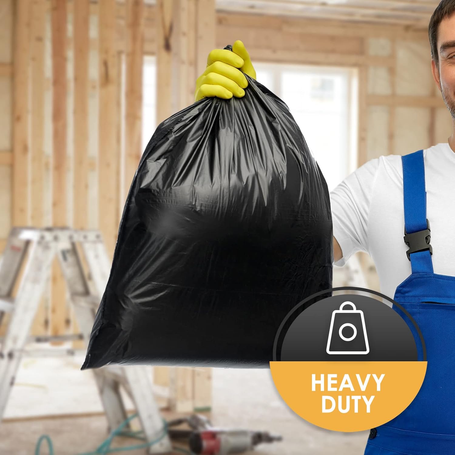 PAMI Heavy Duty 42 Gallon Contractor Garbage Bags, Tear Resistant Construction Bags Made from 90% Recycled Materials (20 Count, Black)