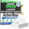 Rockin' Green Active Wear Travel Laundry Detergent Sheets - Mess-Free Laundry Sheet Detergent with Sodium Bicarbonate - Easily Dissolvable Laundry Soap Sheets (104 Loads, Freshwood Mac)
