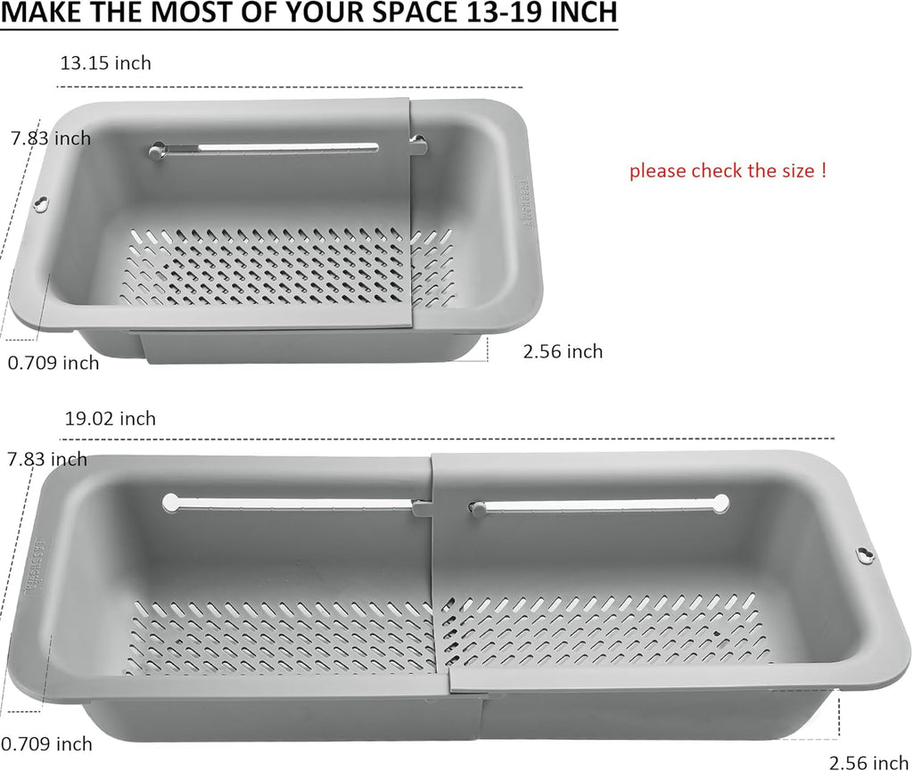 LASSHSWA Collapsible Colander and Strainer for Kitchen, Over the Sink Strainer Basket for Kitchen, Fruit Pasta Food Strainer Expandable Plastic Colander with A Sink Drain Strainer Stainless Steel