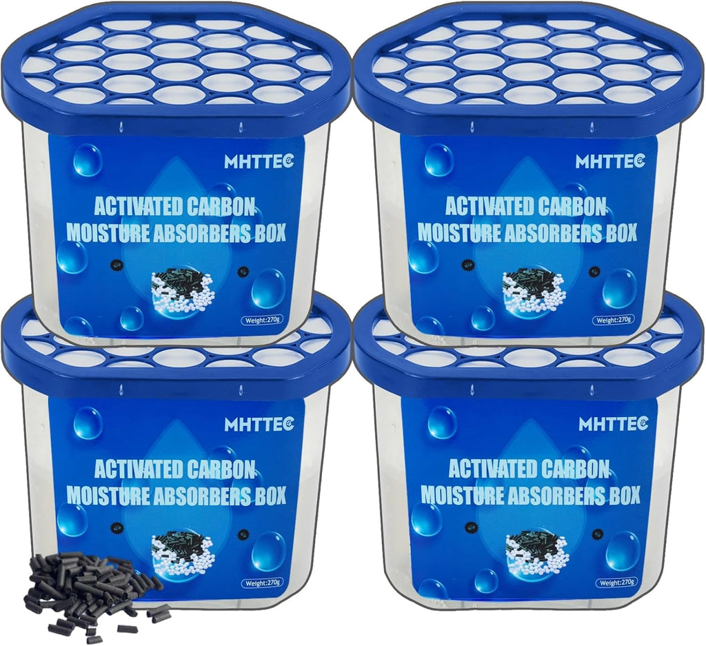 Moisture Absorbers Boxes with Activated Charcoal 4 Pack 245g Dehumidifiers for Closet Bathroom Basement Bedroom Disposable Desiccant for Car Moisture Absorbers for Home