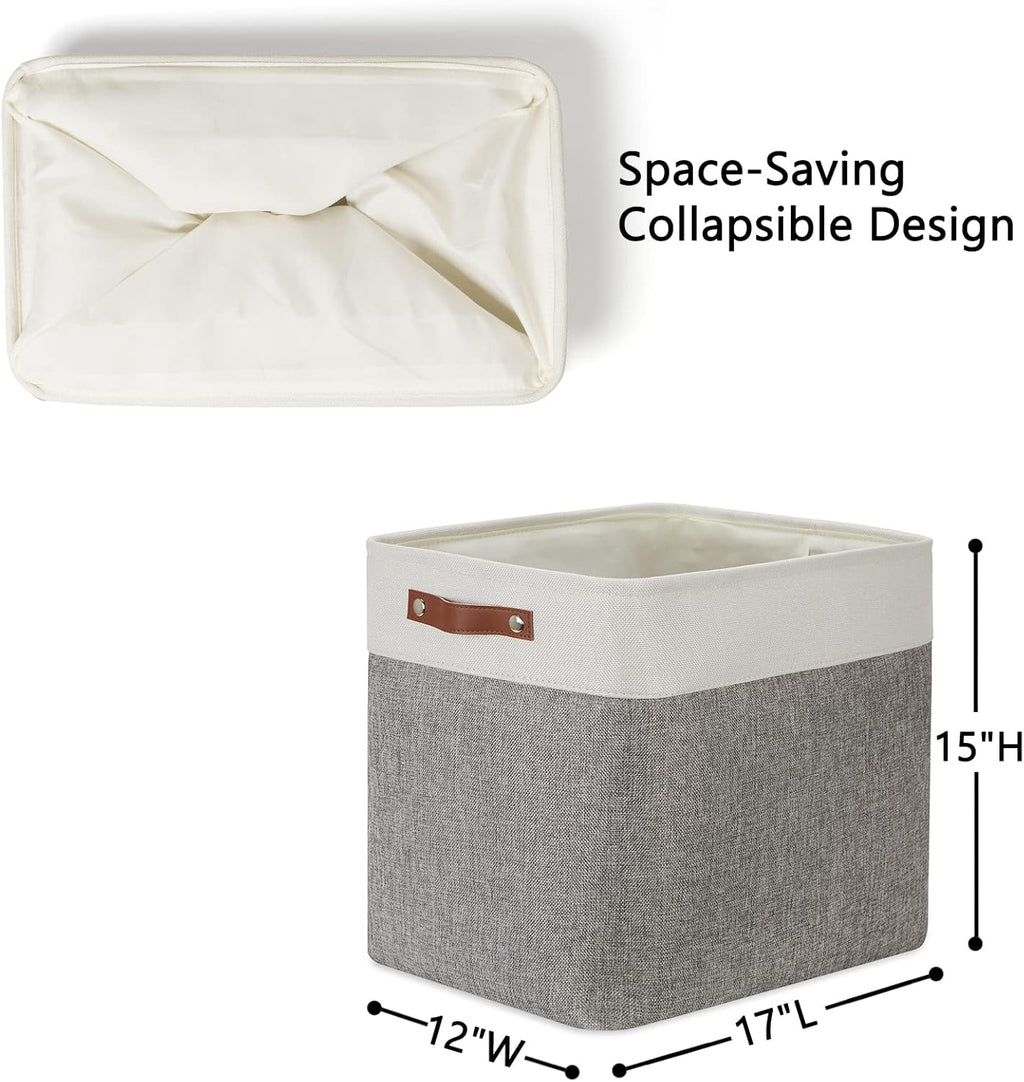 DULLEMELO Large Storage Baskets with Handles, Fabric Storage Bins for Organizing Clothes Toys Books, Canvas Storage Bin for Office Bedroom Closet Nursery Laundry Storage (White&Gray)