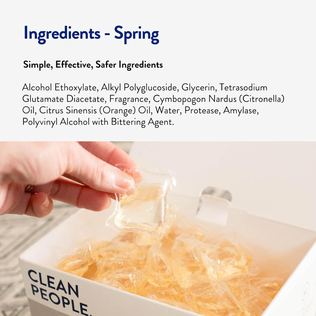 The Clean People Laundry Detergent Pods - Hypoallergenic Laundry Pods - Ultra Concentrated, Recyclable Packaging, Stain Fighting - Spring Scent, 32 Pack
