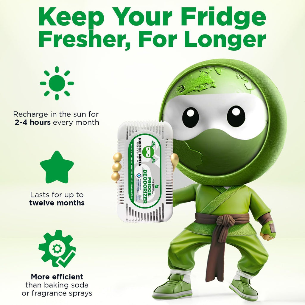 Fridge Ninja Fridge Deodorizer (4 Pack) - More Effective Than Baking Soda - Natural and Unscented Activated Charcoal Refrigerator Deodorizer and Odor Eliminator for Freezers, Coolers, and Lunch Boxes