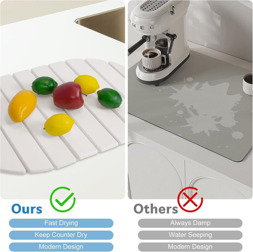 Stone Drying Mat for Kitchen Counter , Foldable 24"x16"Large Absorbent Diatomaceous Earth Dish Drying Mat, Quick Dry & Eco-Friendly for Dishes, Bottles, Cups Bathroom Any Countertop Non-Slip Mat