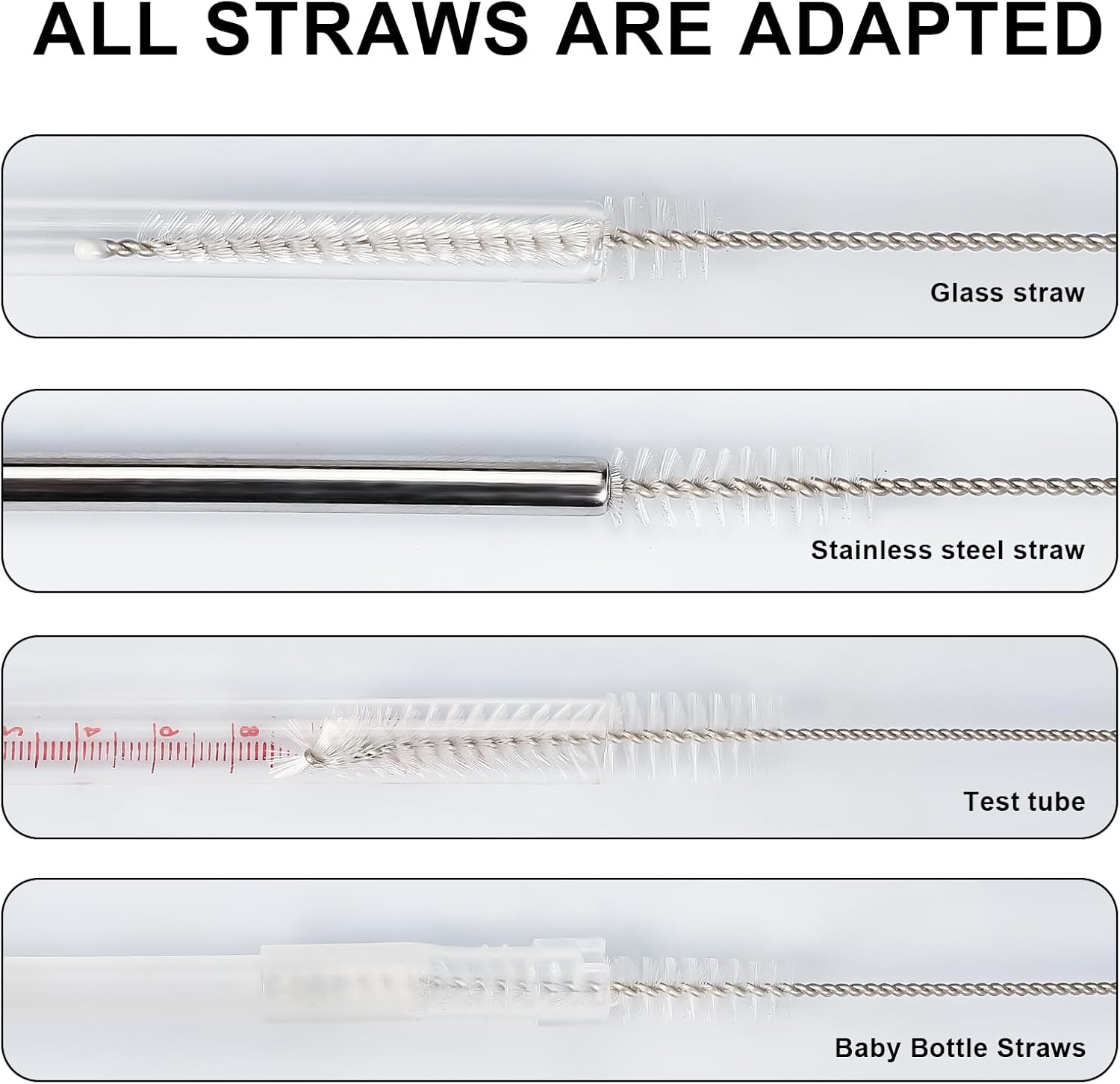 Straw Cleaner Brush Set, 12-Piece 11.8 Inch Long Botthle Cleaning Brush, Nylon Tube Brush Kit for Straws on Tumbler, Water Bottle, Sippy Cup and Pipes, Tubes or Tea Pot Spout