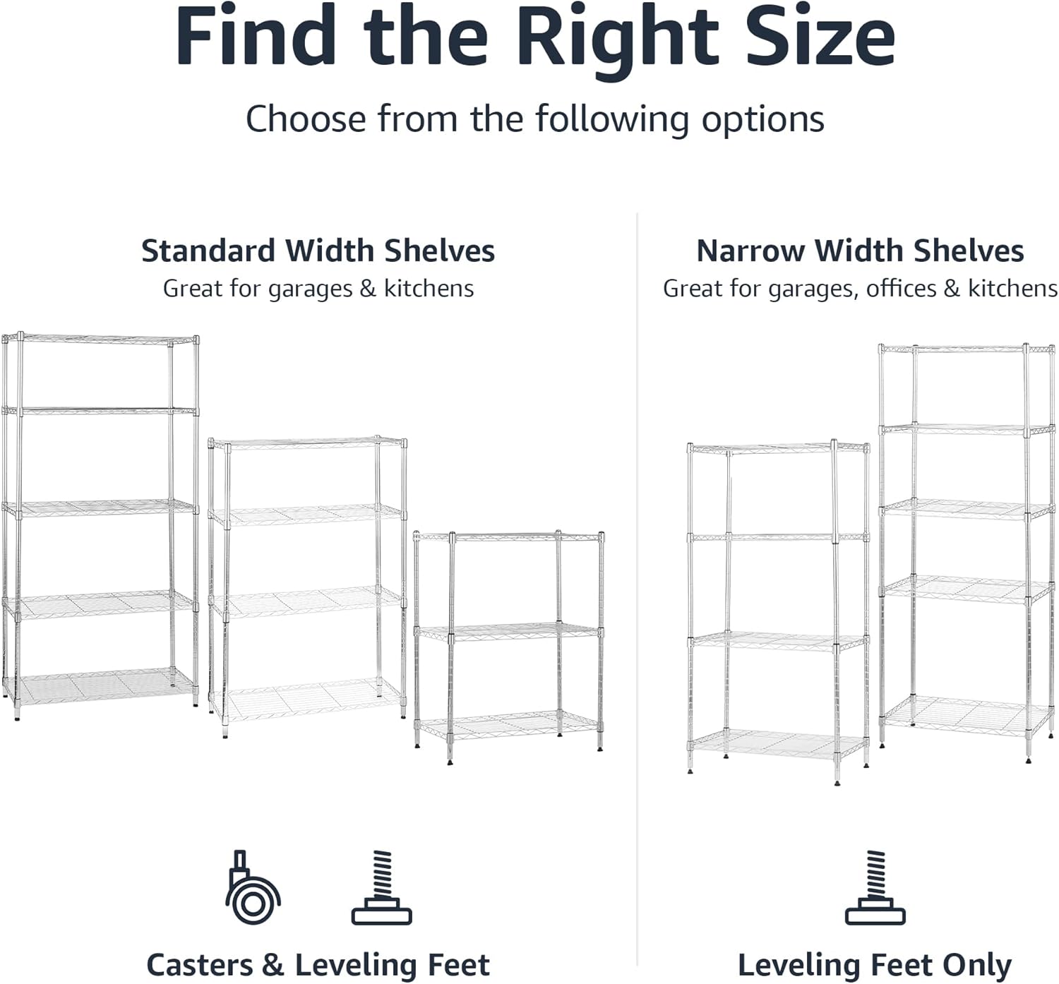 Amazon Basics 4-Shelf Adjustable Heavy Duty Steel Wire Rack Storage Shelving Organizer for Kitchen, Garage, 36" L x 14" W x 54" H, Chrome Silver