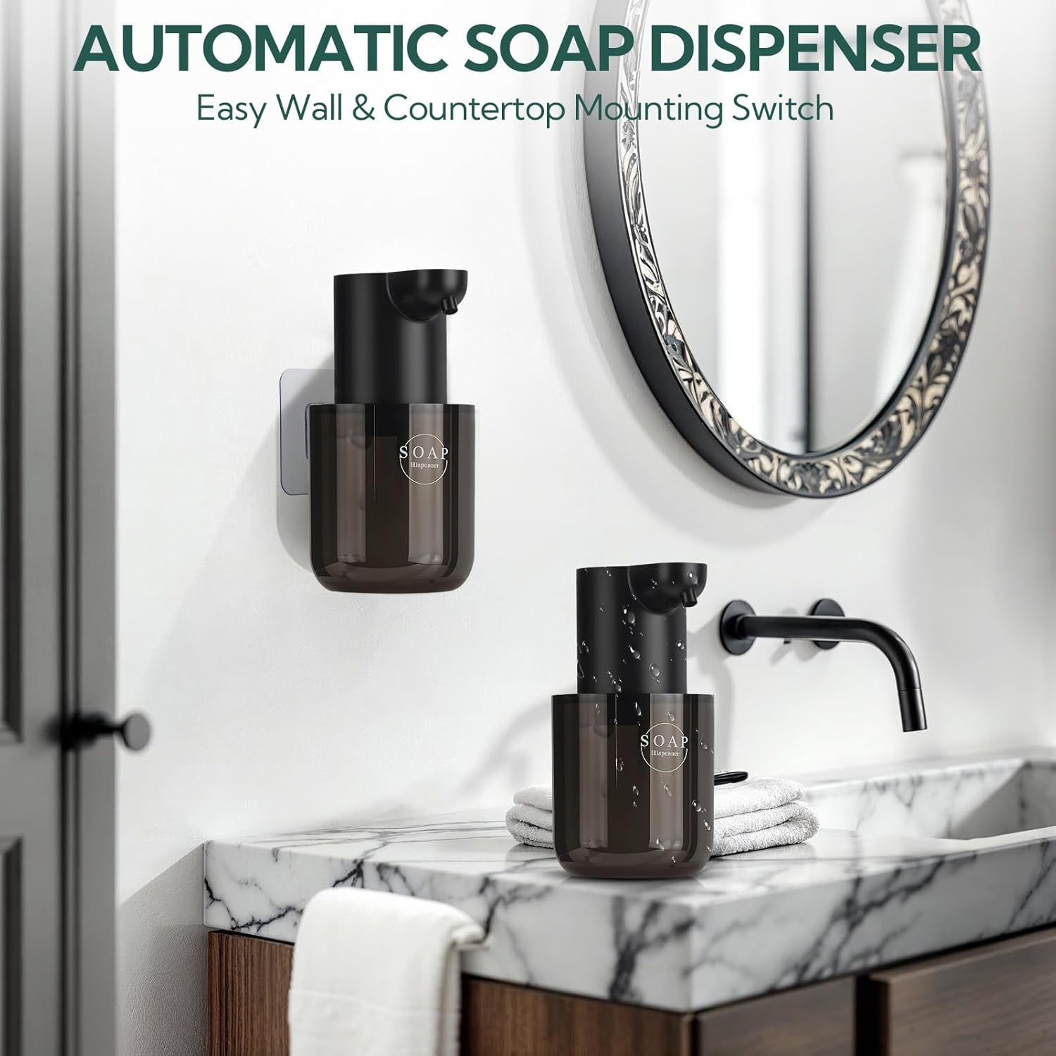 2 Pack Automatic Soap Dispenser, Touchless Automatic Foaming Soap Dispenser, Electric Wall Mounted Dispenser, 13.5oz/400ML USB Rechargeable with 4-Level Adjustment for Bathroom, Kitchen & Office