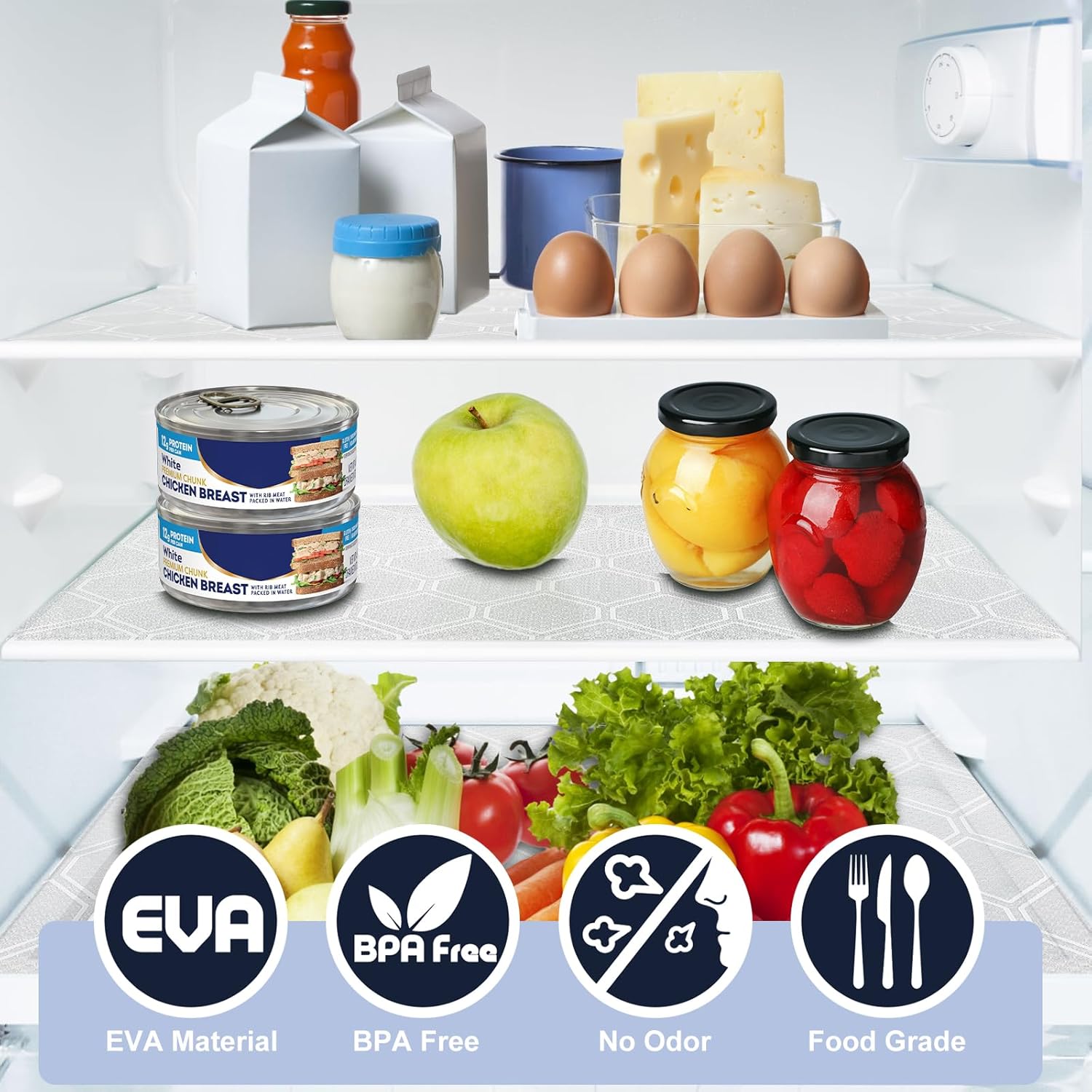 Shelf Liner, Refragerator Drawer Liners for Kitchen Cabinets, Waterproof Bathroom Sink Mat No Slip Cupboard Liners Non Adhesive Fridge Liner Roll - Clear 17.5"×118"
