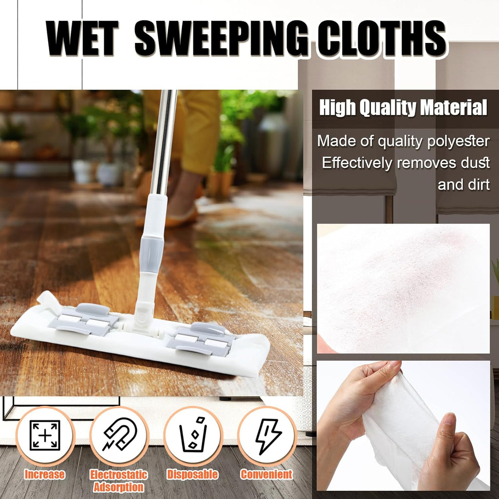 200 Counts Sweeper Wet Mopping Cloths 17.7 x 11.8'' X Large Wet Mop Pads Refills XL Disposable Floor Wipes Duster for Sweeping Scrubbing Cleaning Dry Wood Hardwood Tile