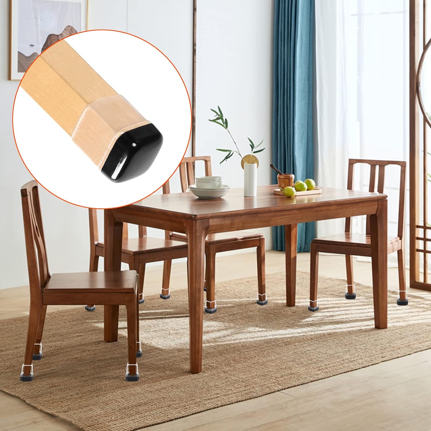 Ezprotekt 24 Pcs Clear Chair Leg Sliders for Carpet, Square Teflon Furniture Glides Protectors Covers, Bar Stool Carpet Sliders Caps for Chair Table Desk Couch Legs (S Fit: 0.55" - 0.75")