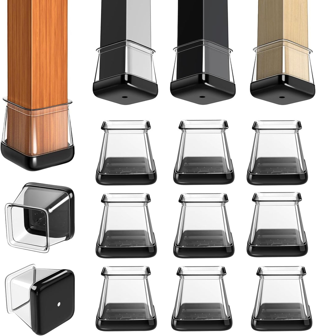 2024 New Chair Leg Floor Protectors Furniture Sliders for Hardwood Floors and Carpet Silicone Non Slip Reduce Noise 28 Pcs Clear Square XL Fit:1-1/2" ~ 1-3/4"