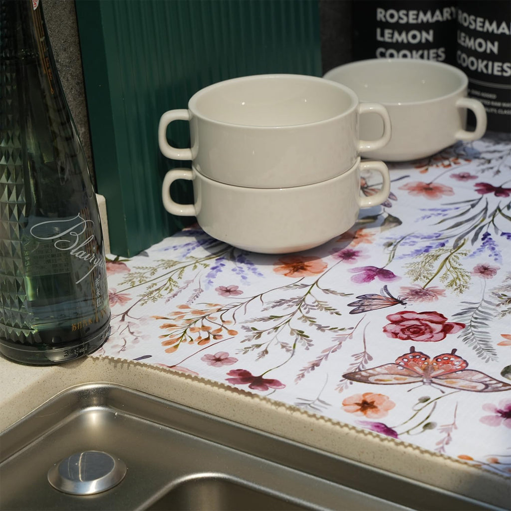 Floral Shelf and Drawer Liner for Kitchen Cabinets,12IN x 20FT Non-Adhesive and Strong Non-Slip Cabinet Drawer Liners for Kitchen Shelf, Waterproof Cupboard Liners,Easy to Clean