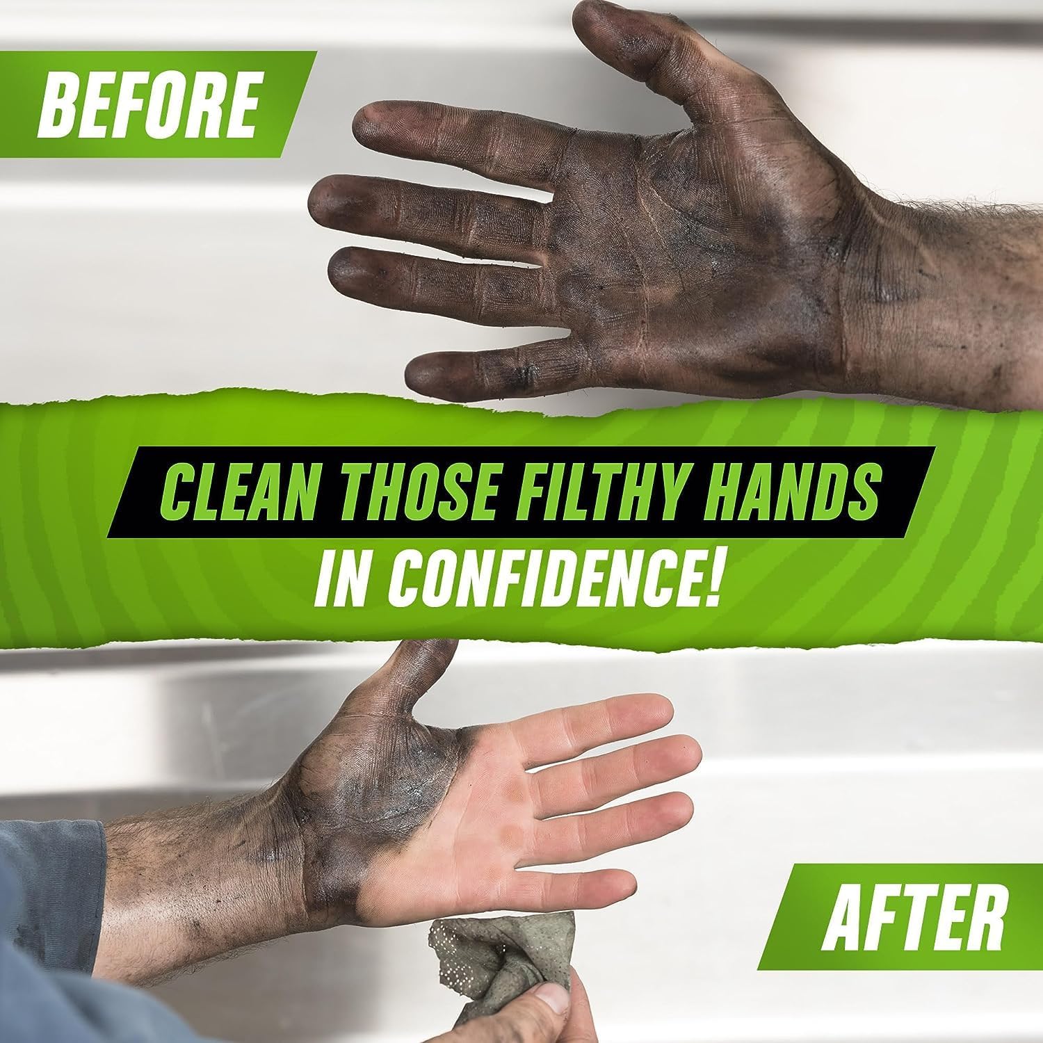 Grip Clean Heavy Duty Hand & Tool Cleaning Wipes – Waterless Hand Cleaner for Mechanics, Garage & Shop Use – Dual-Sided Grease, Oil & Paint Remover Wipes with Citrus Scent - 72ct (6 Pack)