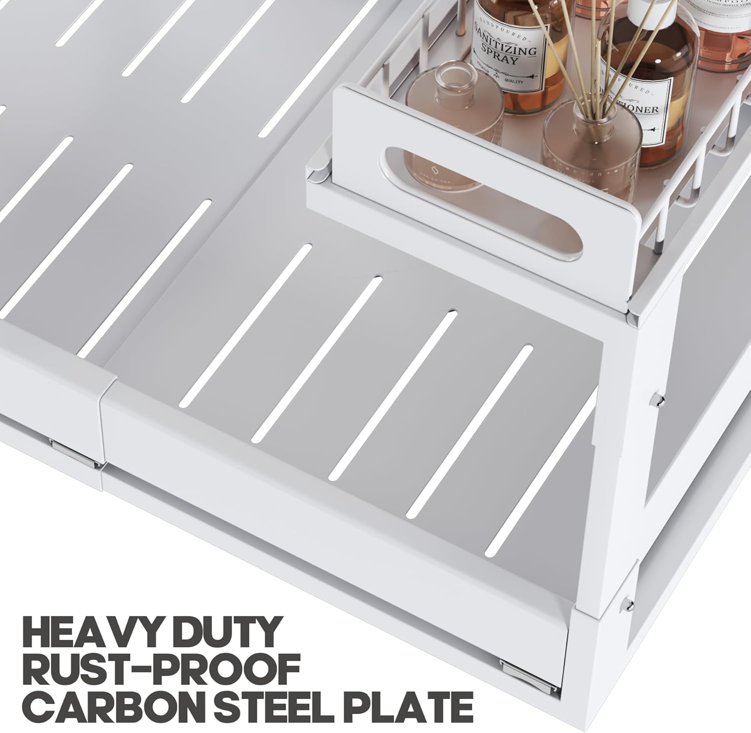 1 Pack-15.7"-25.7"W Expandable Under Sink Organizer With Upgrade Ball-Bearing Slide,2-Tier Pull Out Under Cabinet Organizer Height Adjustable,Not Suitable For Cabinets With Partitions In The Middle