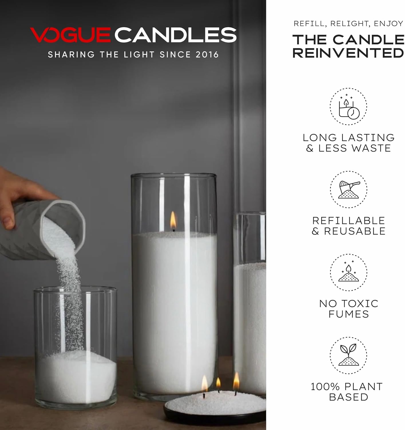 Vogue Candles 5LB Candle Sand with 50 Wicks for Custom Candle Making | Bulk Refillable Plant-Based Granules | Unscented, Clean Burn, Smoke-Free, Vegan Candle Refill Kit- Orange