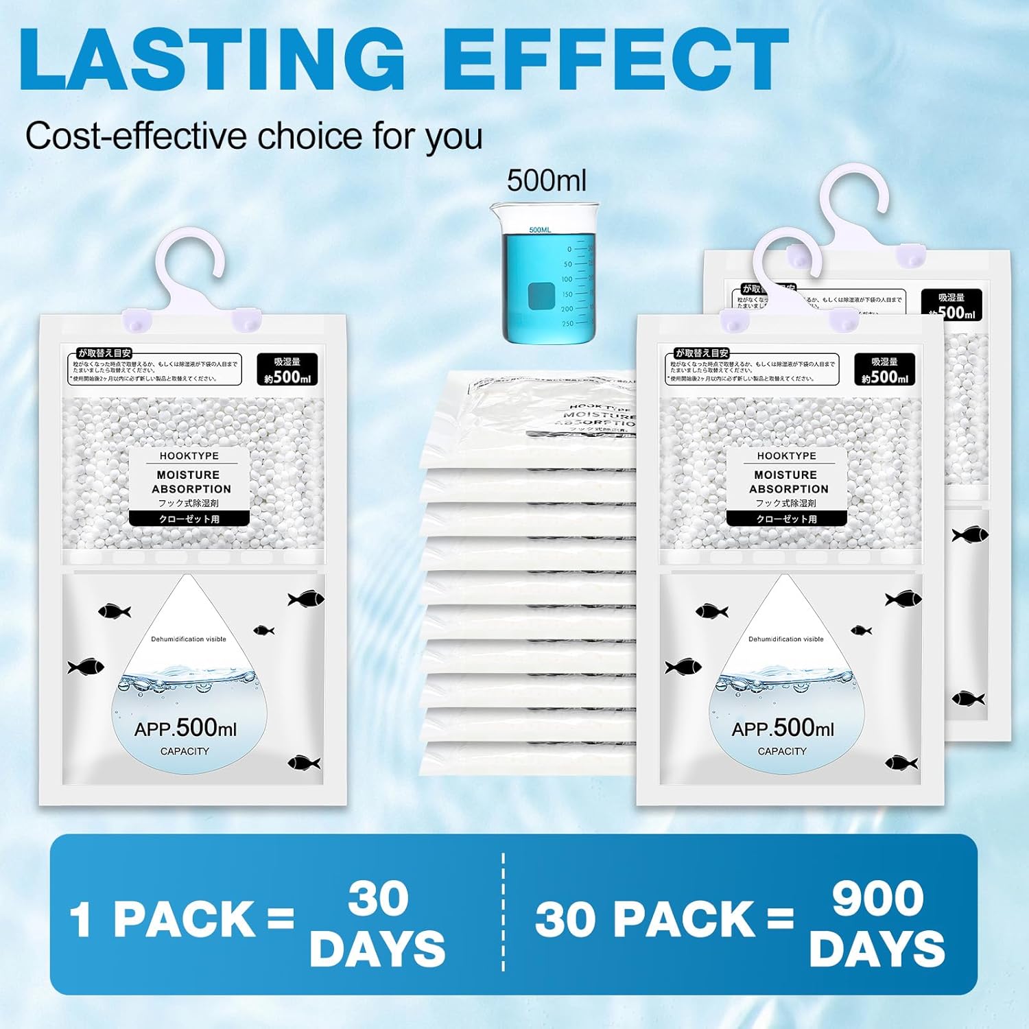 Nuanchu 30 Pack 500 ml Moisture Absorber Hanging Closet Dehumidifier Bags Unscented Hanging Humidity Absorber Desiccant Moisture Absorb in Wardrobes Bedrooms Bathrooms Kitchen