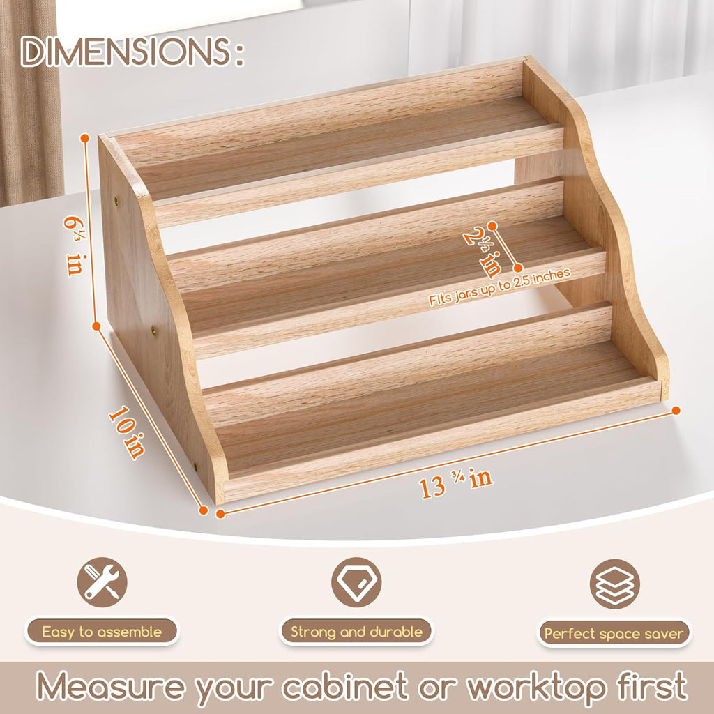 Tiered Spice Rack Organizer for Cabinet, Wooden Spice Rack for Countertop, Spice Shelf organizer Spice Organization for Cabinet