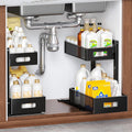 2 Pack Under Sink Organizer and Storage, Metal Under Kitchen Sink Organizer, Slide Out Bathroom Organizers and Storage, Undersink Organizers for Kitchen Bathroom Cabinet