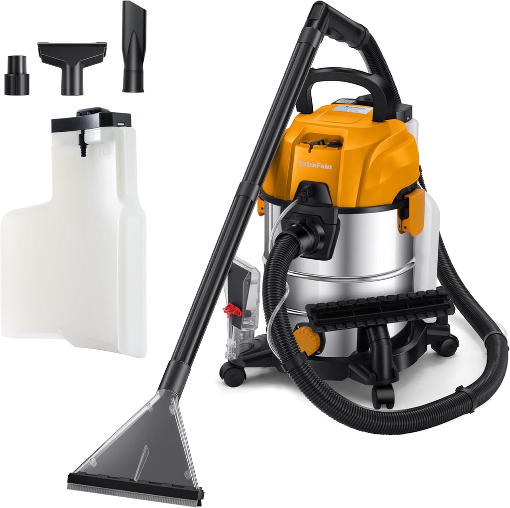 [EFN Clearance] Shop Vacuum Wet and Dry, 6 Gallon 5.5 Peak HP, 3 in 1 Wet/Dry/Upholstery Shop Vac Carpet Extractor for Car Detailing, Stainless Steel Wet Dry Vacuum Cleaner for Carpet (Yellow)