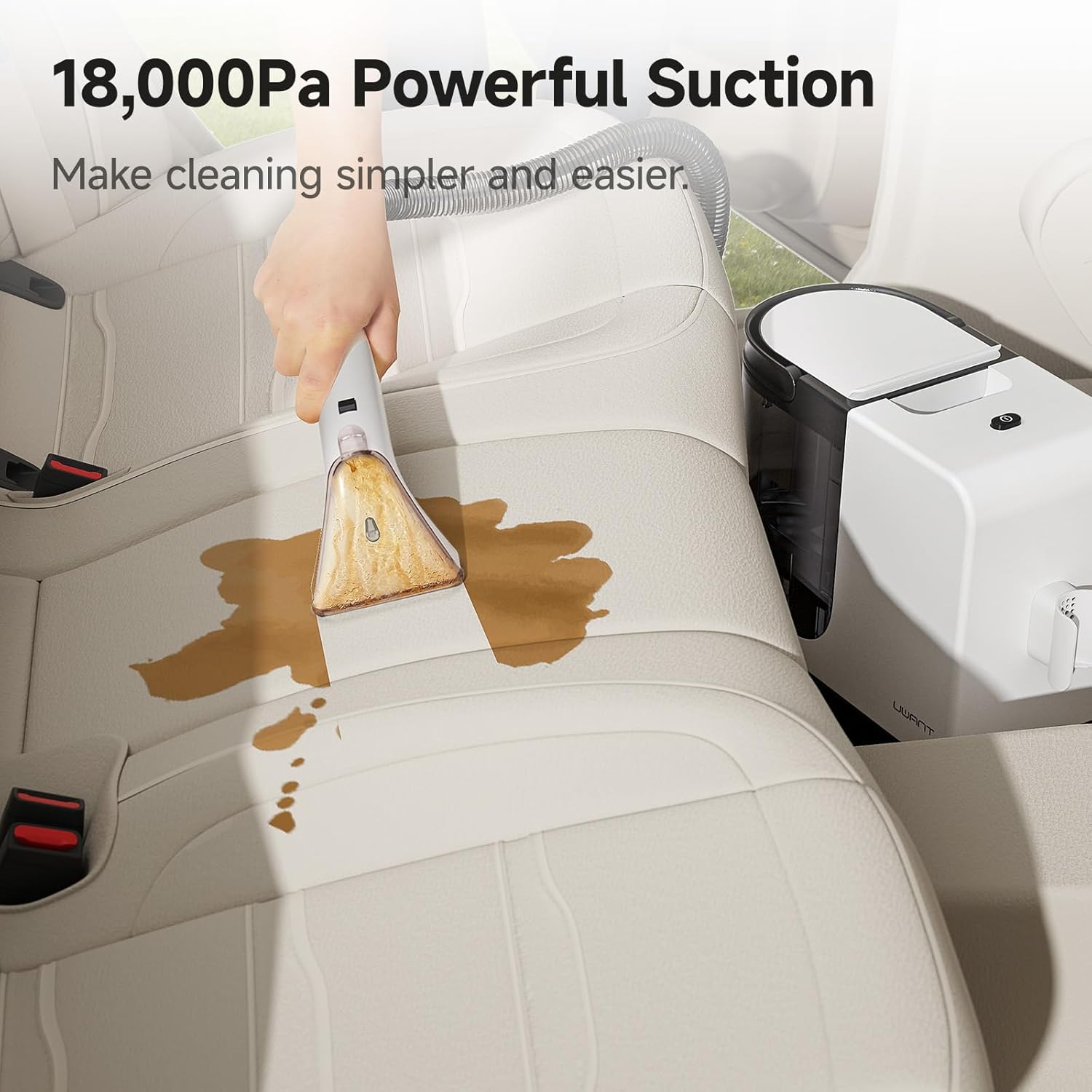 uwant Portable Carpet Cleaner with Steam& Hot Water System 18Kpa Powerful Suction Carpet Cleaner with 4 Cleaning Tools& Solution 2 in 1 Upholstery Cleaner Steam Cleaner for Pets, Car (Small 18Kpa)